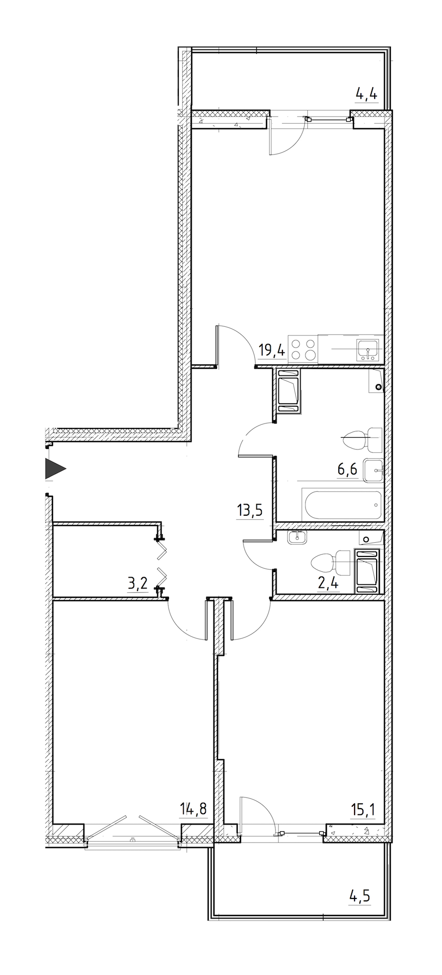 2-комнатная квартира 80.4 м², 4/12 эт., ЖК «Квартал Che»